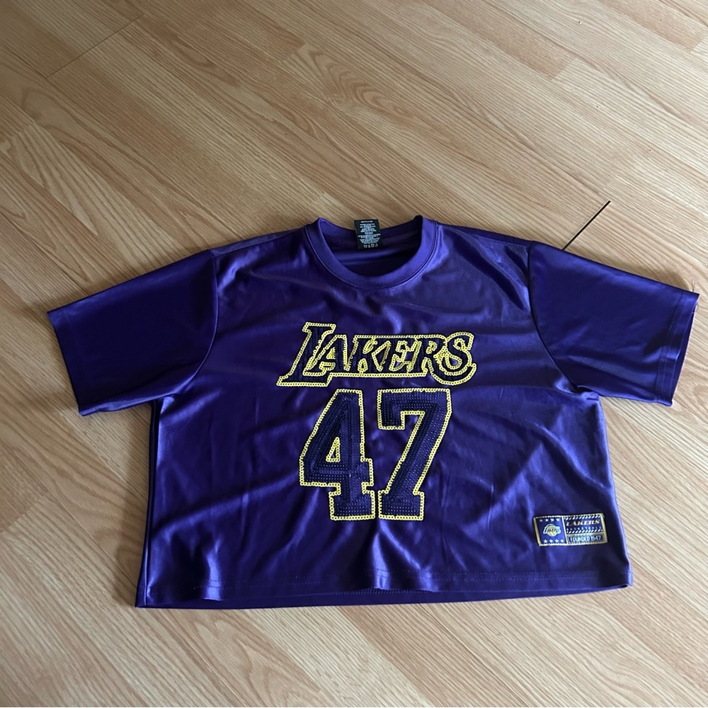 NBA Los Angeles Lakers Purple Sequin Boxy Cropped Jersey Large
